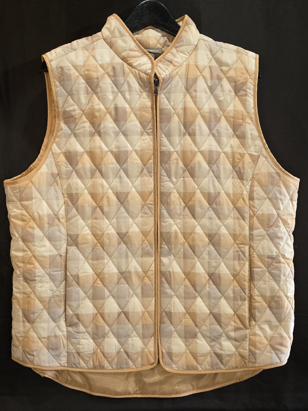 Style & Co Plaid Gingham Diamond Quilted Vest Tan Beige Neutral XL
